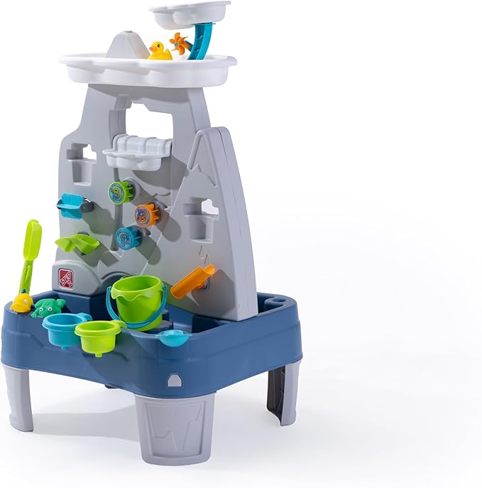 Step2 Misting Mountain & Waterfall Water Table with 21-Piece Accessory Set, Plastic, Ages 18 Months–5 Years, Gray
