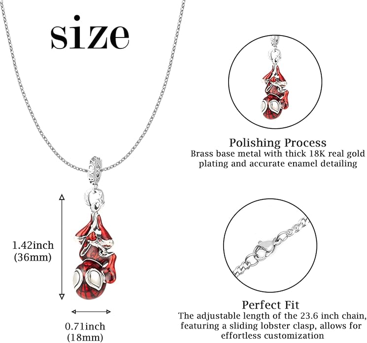 SpiderMan Pendant Necklace for Women and Man,Red Adjustable Spider Jewelry Chain,Ideal Spider Man's Pink Gift for spider man Fans,Cosplay,Daily Wear