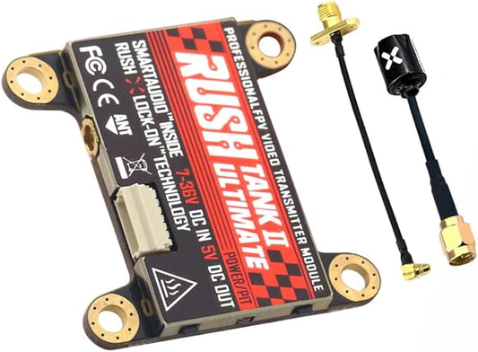 SoloGood FPV VTX Rush Tank III RUSHFPV 5.8G FPV Video Transmitter 30 * 30mm PIT/25/200/500/800mW Switchable with Foxeer Antenna for FPV Racing Drone (Black Antenna)