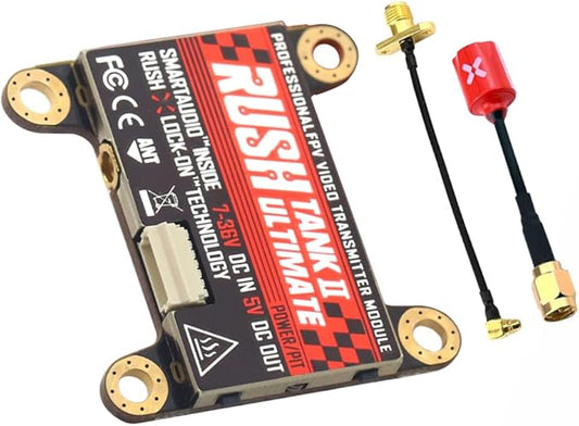 SoloGood FPV VTX Rush Tank III RUSHFPV 5.8G FPV Video Transmitter 30 * 30mm PIT/25/200/500/800mW Switchable with Foxeer Antenna for FPV Racing Drone (Red Antenna)