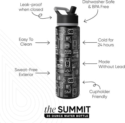 Simple Modern Summit Water Bottle with Straw Lid | DC Comics 30oz Leak Proof Stainless Steel Insulated Cup | Gifts for Her Him | Batwheels Schematics