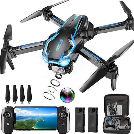 2K HD FPV Drone with Camera for Adults - Altitude Hold, One-Key Takeoff/Landing, 3 Speed Modes, Headless Mode, 2 Batteries, Foldable & Portable, Best Gifts for Beginners, Teen Boys & Girls