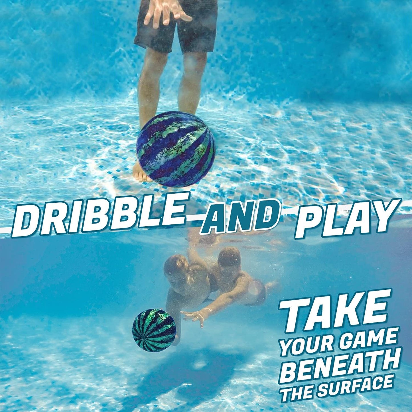 Watermelon Ball Pool Toys for Adults and Family - 2 Pack of 6 1/2" & 9" Kids, Teens, Everyone Swimming Games, Water Football, Tag, Diving Beach Play Fun Accessories