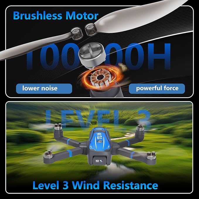 TL16 Drones with Camera for Adults 4K, Brushless Motor Mini Drone with Camera for Beginners with Headless Mode 360° Flip Gravity Control, Foldable Quadcopter for Adults, Blue