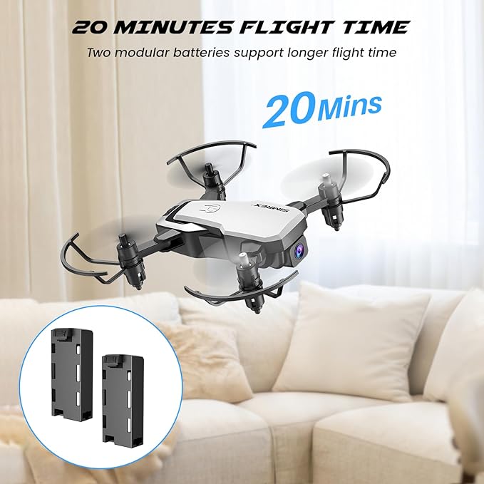 SIMREX X300C Mini Drone with Camera 720P HD FPV, RC Quadcopter Foldable Drone With Altitude Hold, 3D Flip, Headless Mode, Gravity Control and 2 Batteries, Gifts for Kids, Adults, Beginner (White)