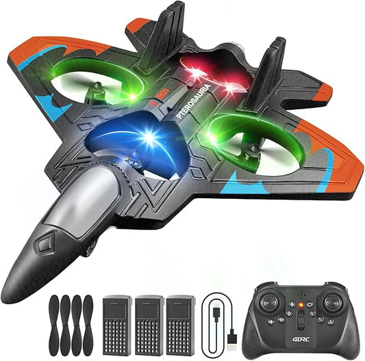 4DRC V32 Foam RC Planes with 3 Batteries, RC Planes for Kids Adults, RC Airplane Helicopter Drone Fighter Jet with Light, 360° Flip, Stunt Roll, Airplane Toy Gifts for Kids Boys Adults Beginners