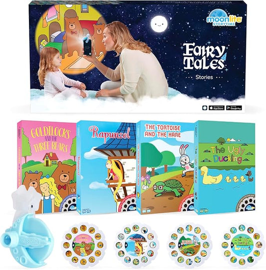 Moonlite Storytime Mini Projector with 4 Fairy Tale Stories, A Magical Way to Read Together, Digital Storybooks, Fun Sound Effects, Learning Gifts for Kids Ages 1 and Up