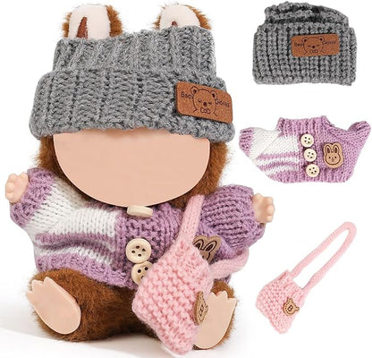 (2 Pack) XMBYGY Doll Clothes for Labubu (for Standing/Sitting 17/15cm Doll)(NO Doll)- Multiple Style Accessories Clothes for Dolls Outfit Included Clothing+ Hat+ Shoulder Bag for Girl Woman