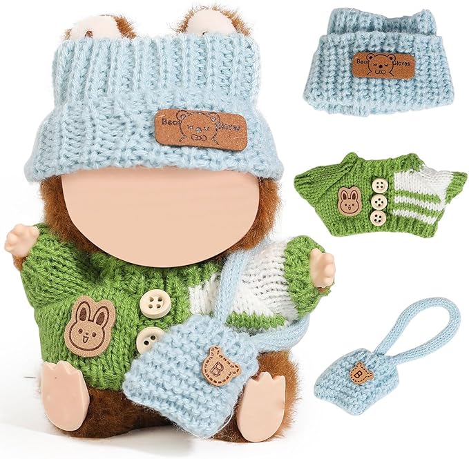 (2 Pack) XMBYGY Doll Clothes for Labubu (for Standing/Sitting 17/15cm Doll)(NO Doll)- Multiple Style Accessories Clothes for Dolls Outfit Included Clothing+ Hat+ Shoulder Bag for Girl Woman