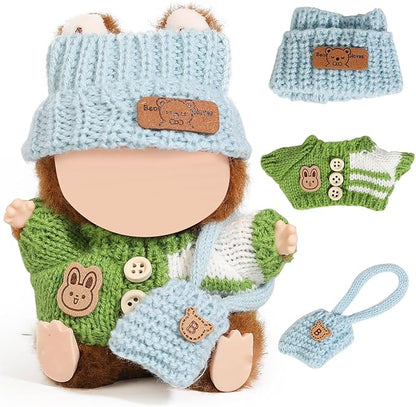 (2 Pack) XMBYGY Doll Clothes for Labubu (for Standing/Sitting 17/15cm Doll)(NO Doll)- Multiple Style Accessories Clothes for Dolls Outfit Included Clothing+ Hat+ Shoulder Bag for Girl Woman