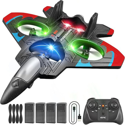 4DRC V32 Foam RC Planes with 4 Batteries, Remote Control Airplanes for Kids Adults 8-16, RC Airplane Drone Helicopter with Light, 360° Flip Fighter Jet Toys, Airplane Toy Gifts for Kids Adults