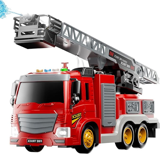 Fire Truck Toy for Kids 3 4 5 6 7 8 Years Old - Fire Trucks Playset with Rotating Ladder, Sound and Light, Vehicle Toys for Boys 5-8, City Cars Toyset, Birthday Gifts for Girls Toddlers 3+