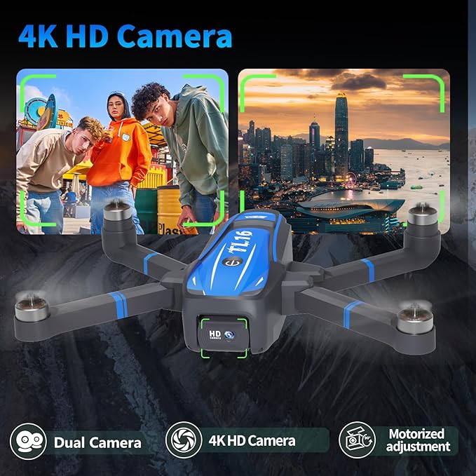 TL16 Drones with Camera for Adults 4K, Brushless Motor Mini Drone with Camera for Beginners with Headless Mode 360° Flip Gravity Control, Foldable Quadcopter for Adults, Blue