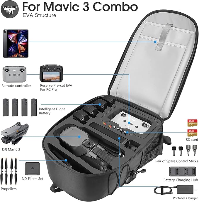 Smatree Professional Backpack for DJI Mavic 3/Mavic 3 Classic/3E/3T Combo, Waterproof Backpack Bag for DJI Mavic 3/Mavic 3 Classic/Mavic 3E/Mavic 3T Drone Accessories(NOT Fit for Mavic 3 Pro)