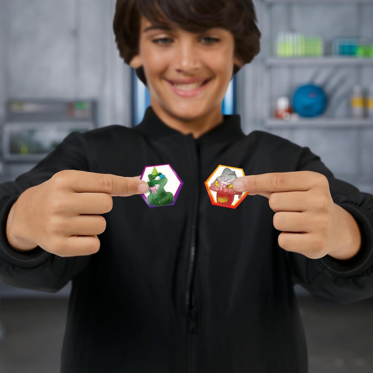 MRBEAST LAB Swarms Series 3, Hyper Fusion Series, 14 Pack Collectible Micro Beasts, 14 Collectible Stickers & 4 Fusion Caps to Build Out Your Own Biting Hot Sauce