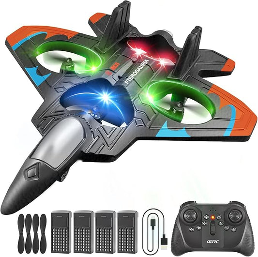 4DRC V32 Foam RC Planes with 4 Batteries, RC Planes for Kids Adults, RC Airplane Helicopter Drone Fighter Jet with Light, 360° Flip, Stunt Roll, Airplane Toy Gifts for Kids Boys Adults Beginners