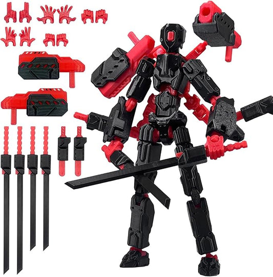 (Assembly Completed) 8 inch T13 Action Figure Set,T 13 Action Figure Multi-Articular Mobile Robot Nova T-13,Desktop Decorations for Game Lovers Toys (Black Red)