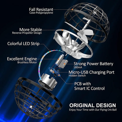 2025 Flying Orb Ball Toy,Cosmic Globe Boomerang Hover Ball Galactic Fidget Spinner, Hand Drone Orbit, Cool Toys Gift for 6 7 8 9 10+ Year Old Boys Girls Teens Outdoor Toys(Black)