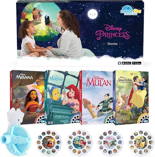 Moonlite Mini Projector with 4 Disney Princess Stories Edition - A New Way to Read Stories Together - 4 Digital Stories with Light Projector - Disney Princess Toys and Gifts for Kids Ages 1 and Up