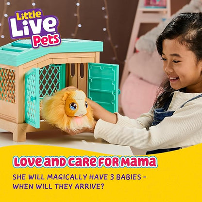 Little Live Pets Mama Surprise Guinea Pig Plush Toy, Interactive Stuffed Guinea Pig Hutch and 3 Babies, Animal Plush with 20+ Sounds, Toys for Ages 4+