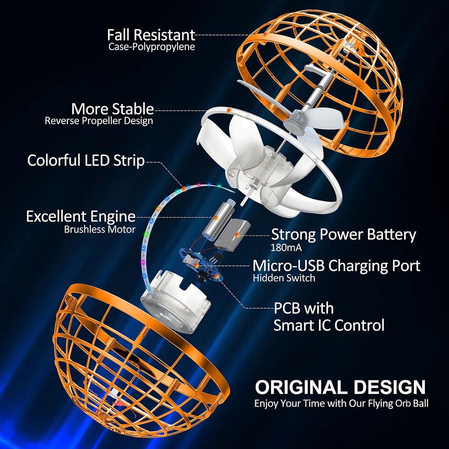 2025 Flying Orb Ball Toy,Cosmic Globe Boomerang Hover Ball Galactic Fidget Spinner, Hand Drone Orbit, Cool Toys Gift for 6 7 8 9 10+ Year Old Boys Girls Teens Outdoor Toys(Orange)