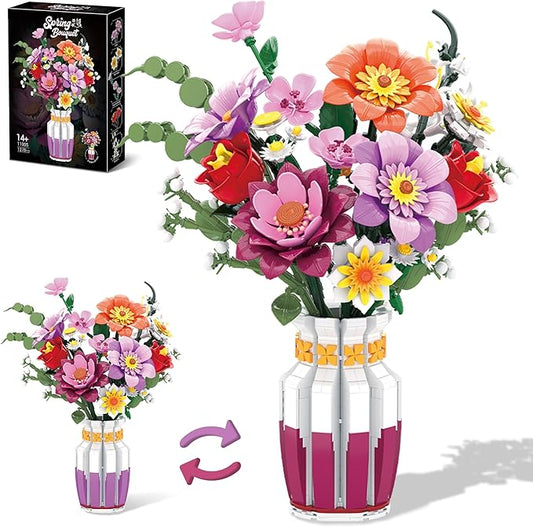 Flowers Building Set Wildflower Bouquet Botanical Collection Compatible with Lego for Adults Women Girls 14 Years & Up Home Office Decor