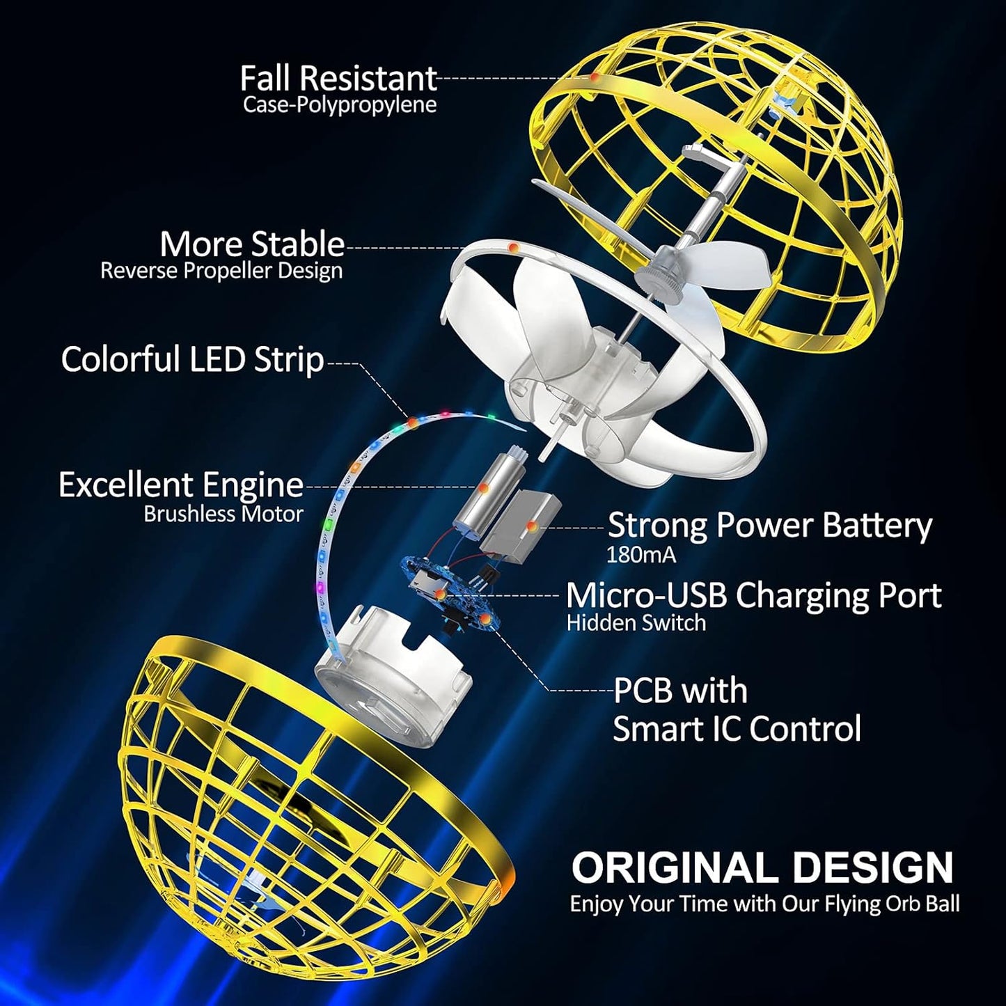 2025 Flying Orb Ball Toy,Cosmic Globe Boomerang Hover Ball Galactic Fidget Spinner, Hand Drone Orbit, Cool Toys Gift for 6 7 8 9 10+ Year Old Boys Girls Teens Outdoor Toys(Golden)