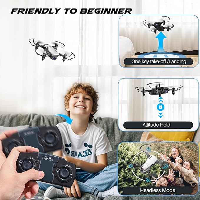 SIMREX X300C Mini Drone with Camera 720P HD FPV, RC Quadcopter Foldable Drone With Altitude Hold, 3D Flip, Headless Mode, Gravity Control and 2 Batteries, Gifts for Kids, Adults, Beginner (White)