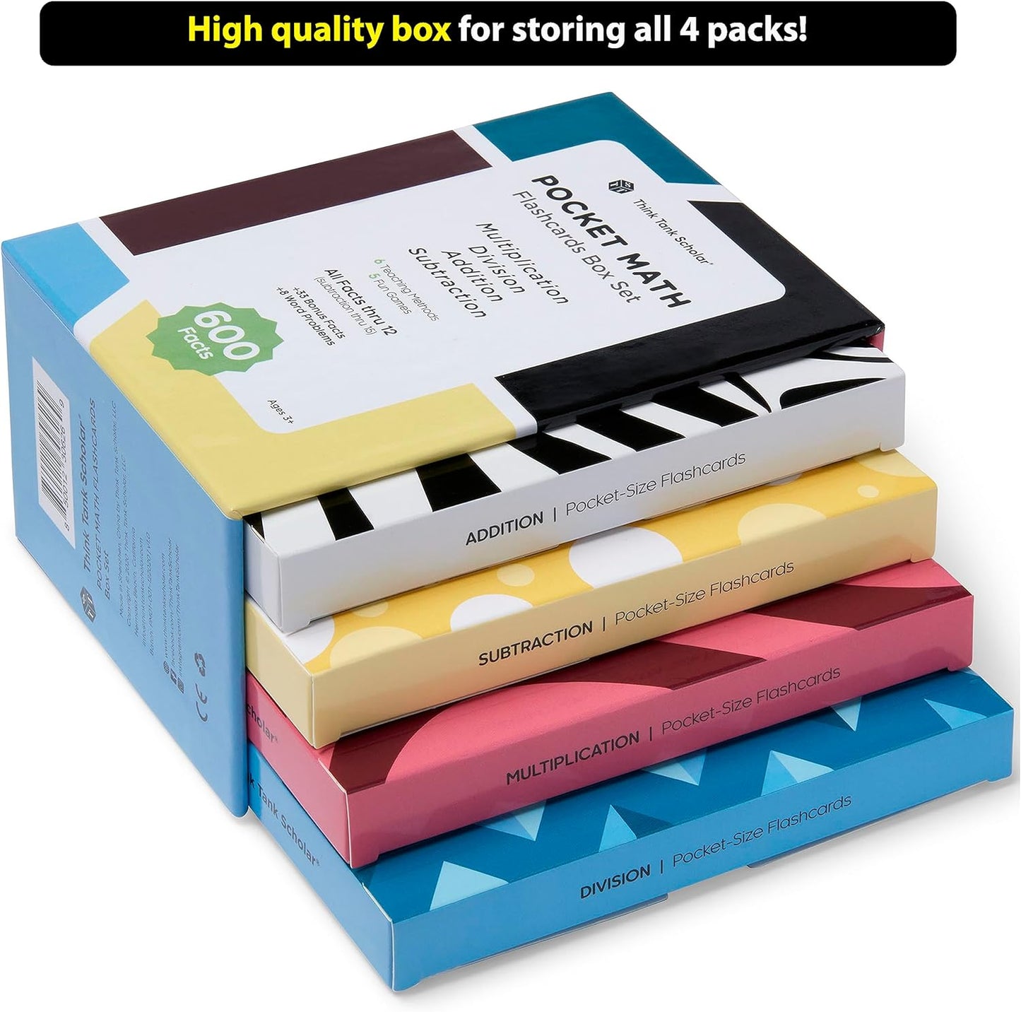 Award-Winning Math Flash Cards Set: 600 Facts for Addition, Subtraction, Multiplication & Division - 10 Fun Learning Games - Perfect for Kids Ages 5-10, Grades 1-6 - Gift-Ready & Teacher-Approved
