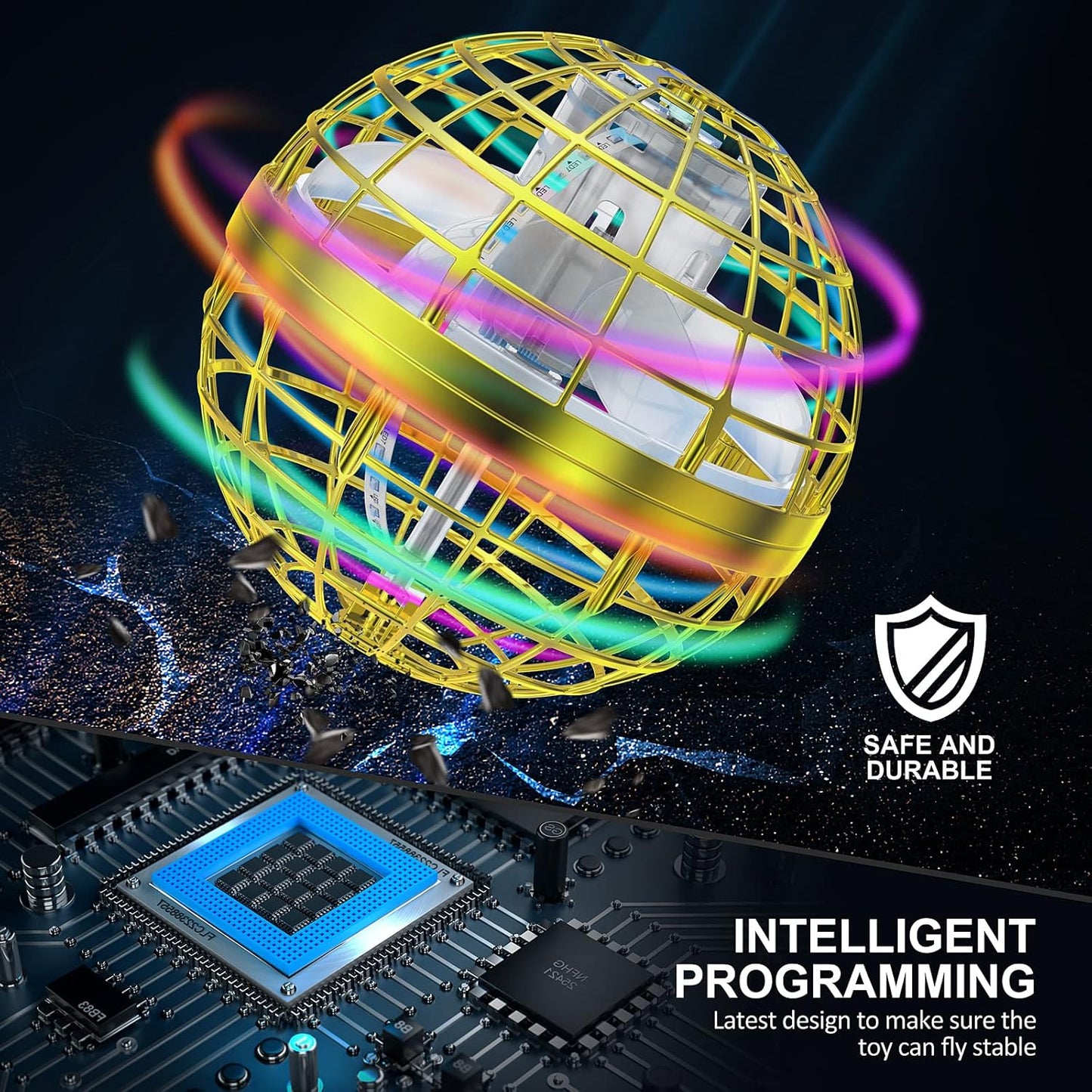 2025 Flying Orb Ball Toy,Cosmic Globe Boomerang Hover Ball Galactic Fidget Spinner, Hand Drone Orbit, Cool Toys Gift for 6 7 8 9 10+ Year Old Boys Girls Teens Outdoor Toys(Golden)