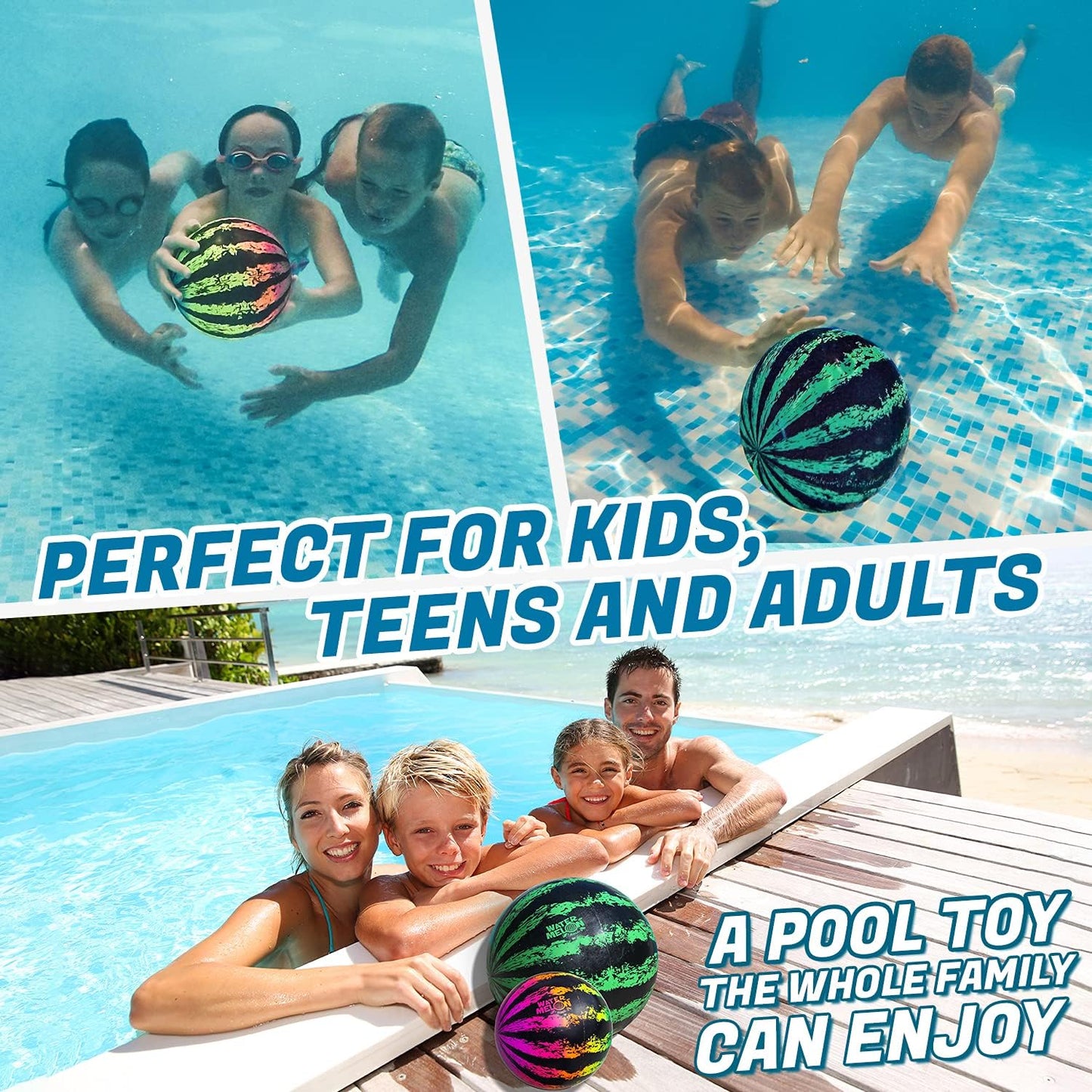 Watermelon Ball Pool Toys for Adults and Family - 2 Pack of 6 1/2" & 9" Kids, Teens, Everyone Swimming Games, Water Football, Tag, Diving Beach Play Fun Accessories