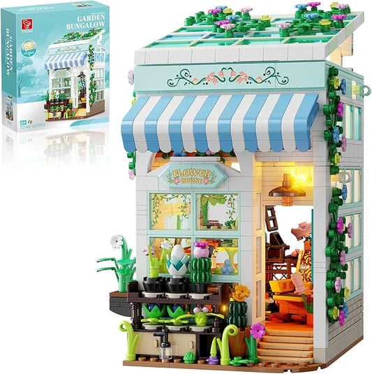 Flower House Building Set with LED Lights, 1077 PCS City Greenhouse Building Block Toy, Garden House Architecture Book Nook Home Decor Birthday Gift for Adults or Girls 8-12 Years