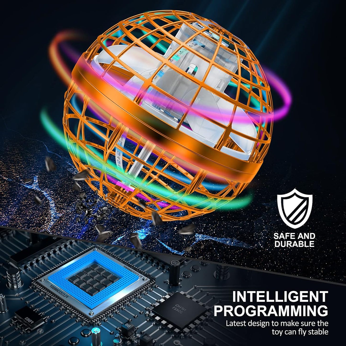 2025 Flying Orb Ball Toy,Cosmic Globe Boomerang Hover Ball Galactic Fidget Spinner, Hand Drone Orbit, Cool Toys Gift for 6 7 8 9 10+ Year Old Boys Girls Teens Outdoor Toys(Orange)