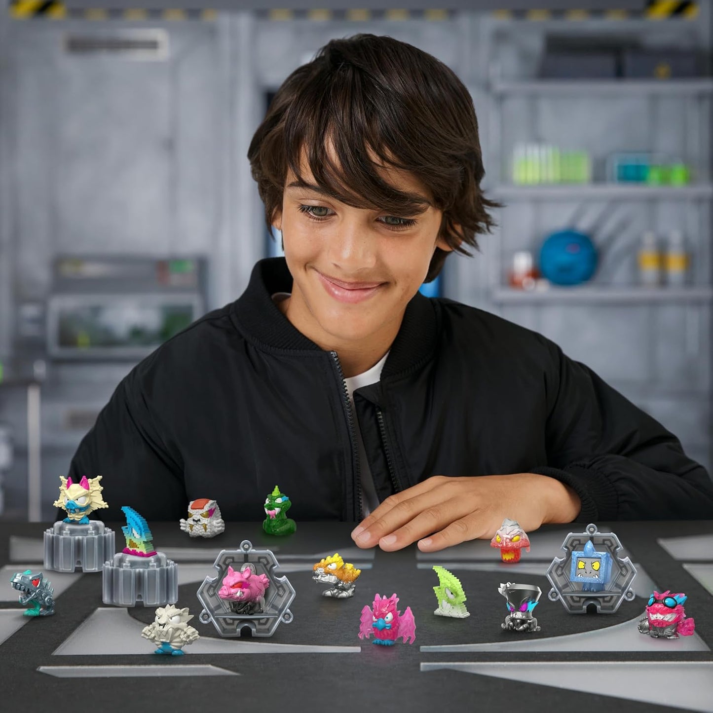 MRBEAST LAB Swarms Series 3, Hyper Fusion Series, 14 Pack Collectible Micro Beasts, 14 Collectible Stickers & 4 Fusion Caps to Build Out Your Own Biting Hot Sauce