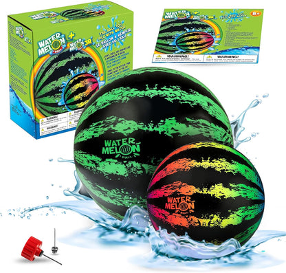 Watermelon Ball Pool Toys for Adults and Family - 2 Pack of 6 1/2" & 9" Kids, Teens, Everyone Swimming Games, Water Football, Tag, Diving Beach Play Fun Accessories