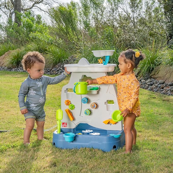 Step2 Misting Mountain & Waterfall Water Table with 21-Piece Accessory Set, Plastic, Ages 18 Months–5 Years, Gray