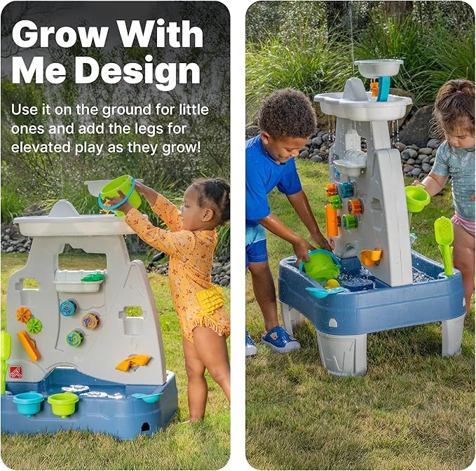 Step2 Misting Mountain & Waterfall Water Table with 21-Piece Accessory Set, Plastic, Ages 18 Months–5 Years, Gray