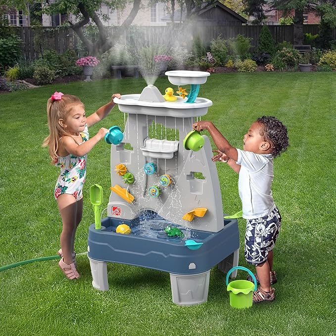 Step2 Misting Mountain & Waterfall Water Table with 21-Piece Accessory Set, Plastic, Ages 18 Months–5 Years, Gray