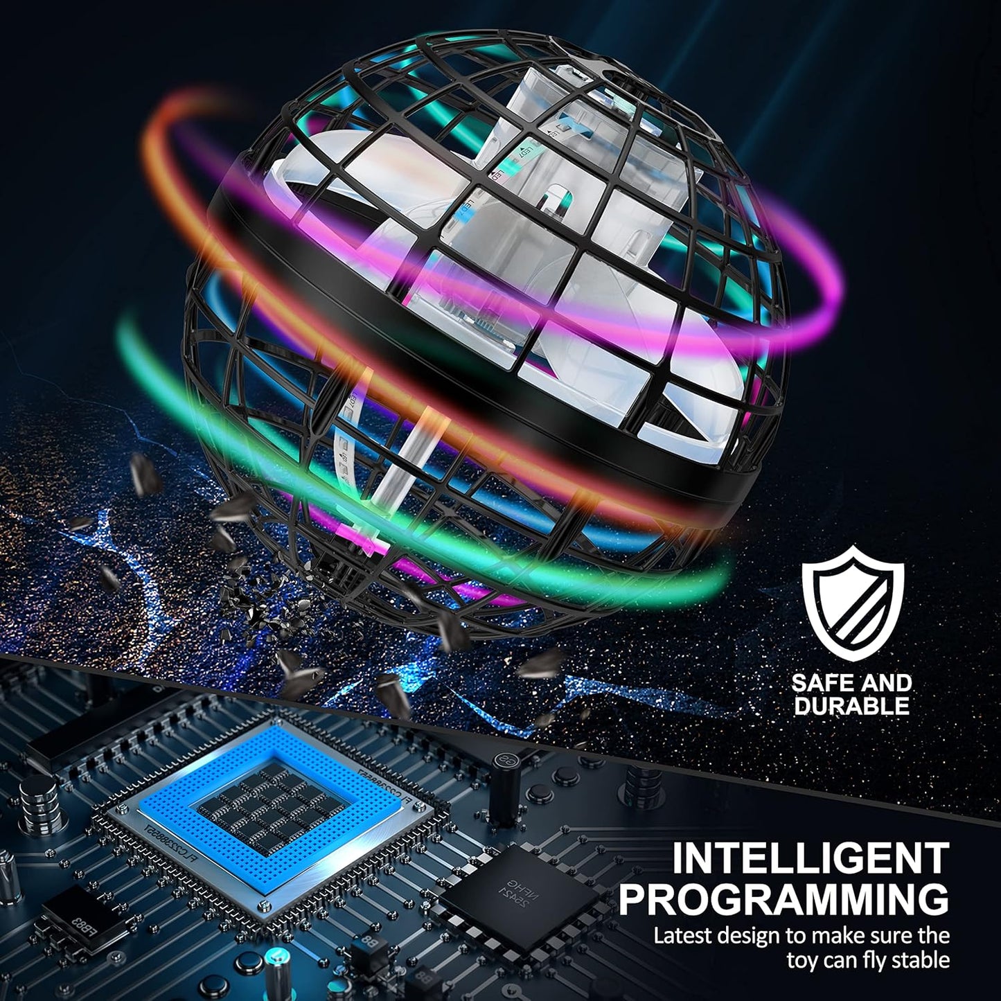 2025 Flying Orb Ball Toy,Cosmic Globe Boomerang Hover Ball Galactic Fidget Spinner, Hand Drone Orbit, Cool Toys Gift for 6 7 8 9 10+ Year Old Boys Girls Teens Outdoor Toys(Black)