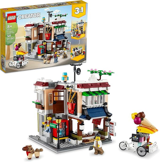LEGO Creator 3 in 1 Downtown Noodle Shop House, Transforms from Noodle Shop to Bike Shop to Arcade, Modular Building Set, Toy Gift for Kids 8 Years and Up, 31131